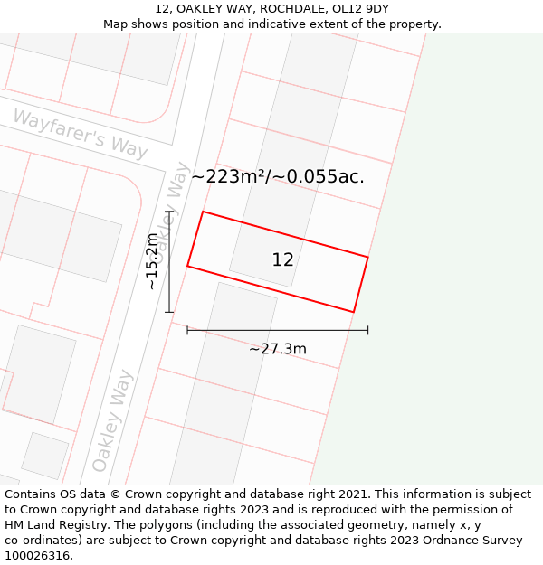 12, OAKLEY WAY, ROCHDALE, OL12 9DY: Plot and title map