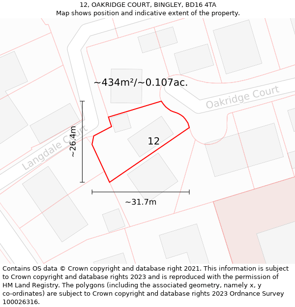 12, OAKRIDGE COURT, BINGLEY, BD16 4TA: Plot and title map