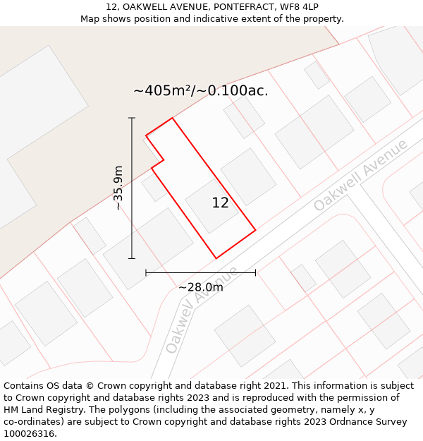 12, OAKWELL AVENUE, PONTEFRACT, WF8 4LP: Plot and title map