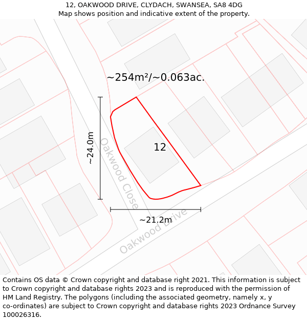 12, OAKWOOD DRIVE, CLYDACH, SWANSEA, SA8 4DG: Plot and title map