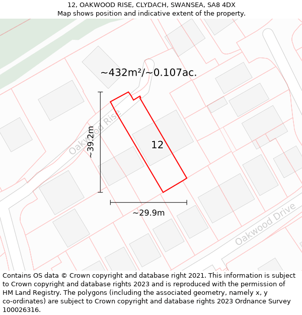 12, OAKWOOD RISE, CLYDACH, SWANSEA, SA8 4DX: Plot and title map