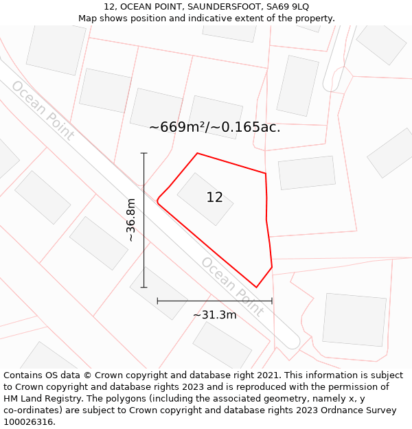 12, OCEAN POINT, SAUNDERSFOOT, SA69 9LQ: Plot and title map