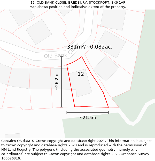 12, OLD BANK CLOSE, BREDBURY, STOCKPORT, SK6 1AF: Plot and title map