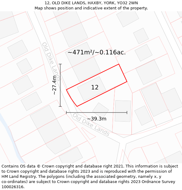 12, OLD DIKE LANDS, HAXBY, YORK, YO32 2WN: Plot and title map