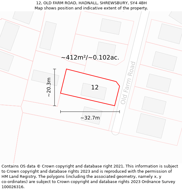 12, OLD FARM ROAD, HADNALL, SHREWSBURY, SY4 4BH: Plot and title map