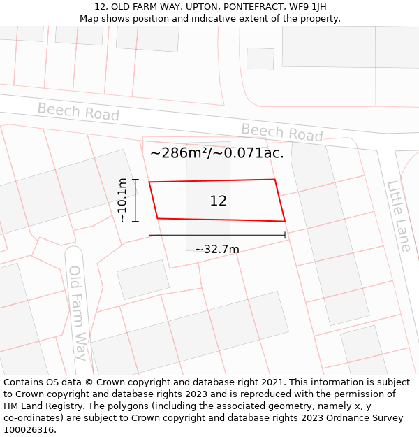 12, OLD FARM WAY, UPTON, PONTEFRACT, WF9 1JH: Plot and title map