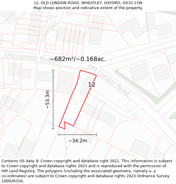 12, OLD LONDON ROAD, WHEATLEY, OXFORD, OX33 1YW: Plot and title map