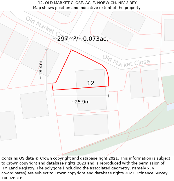 12, OLD MARKET CLOSE, ACLE, NORWICH, NR13 3EY: Plot and title map