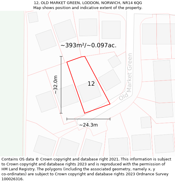 12, OLD MARKET GREEN, LODDON, NORWICH, NR14 6QG: Plot and title map