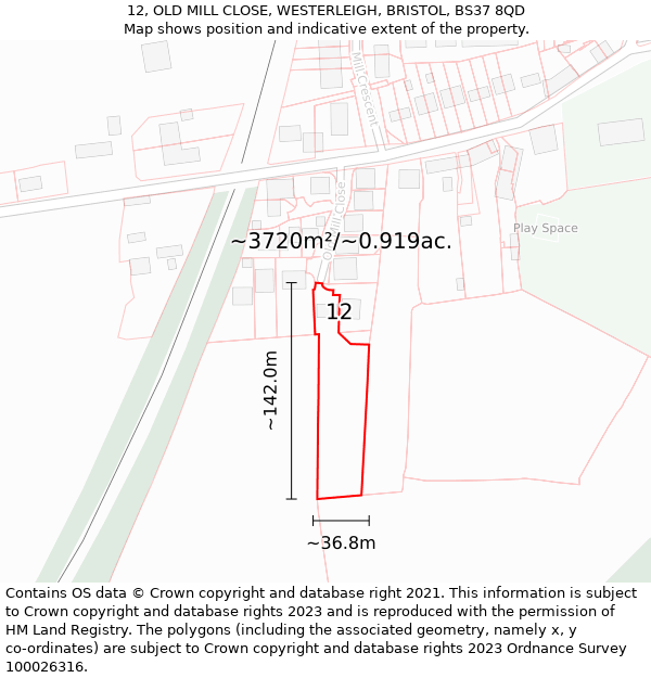 12, OLD MILL CLOSE, WESTERLEIGH, BRISTOL, BS37 8QD: Plot and title map