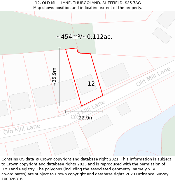 12, OLD MILL LANE, THURGOLAND, SHEFFIELD, S35 7AG: Plot and title map