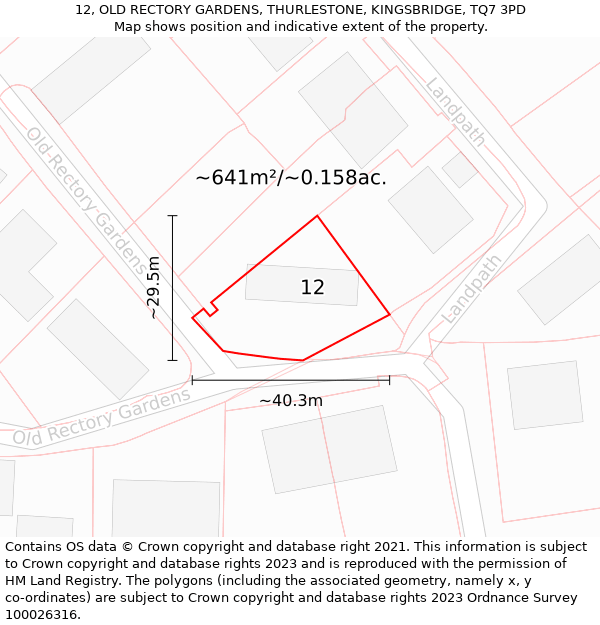 12, OLD RECTORY GARDENS, THURLESTONE, KINGSBRIDGE, TQ7 3PD: Plot and title map