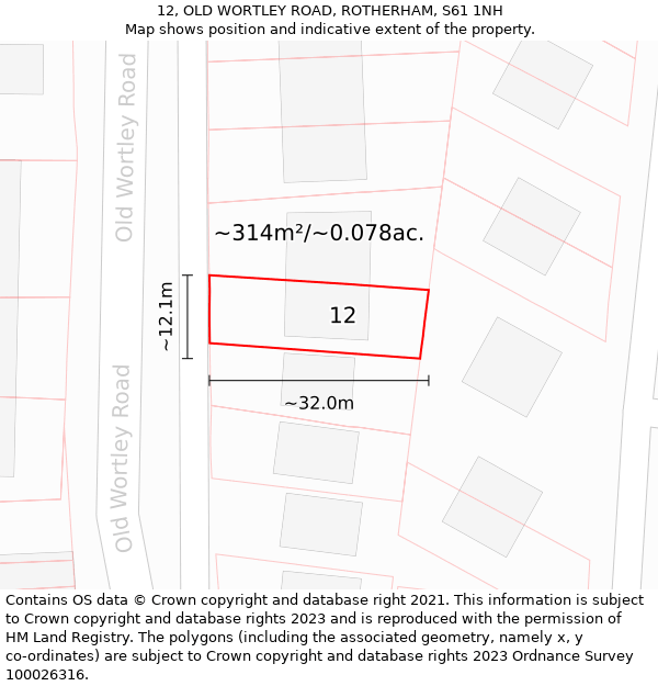 12, OLD WORTLEY ROAD, ROTHERHAM, S61 1NH: Plot and title map