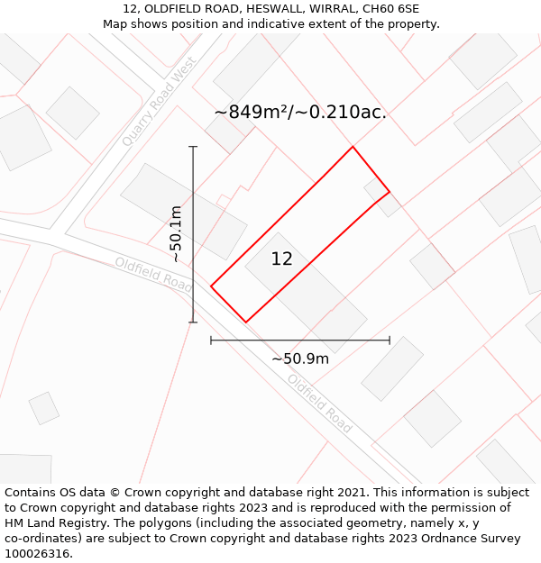 12, OLDFIELD ROAD, HESWALL, WIRRAL, CH60 6SE: Plot and title map