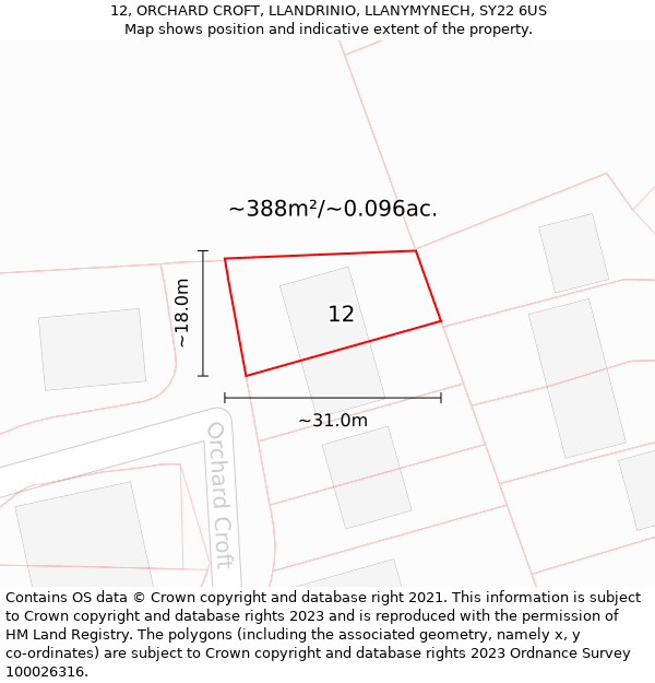 12, ORCHARD CROFT, LLANDRINIO, LLANYMYNECH, SY22 6US: Plot and title map