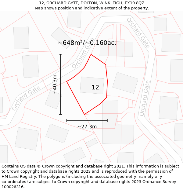 12, ORCHARD GATE, DOLTON, WINKLEIGH, EX19 8QZ: Plot and title map