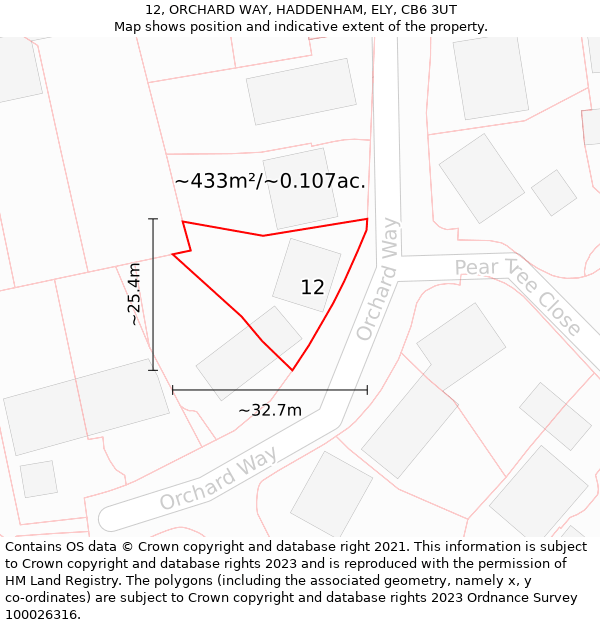 12, ORCHARD WAY, HADDENHAM, ELY, CB6 3UT: Plot and title map