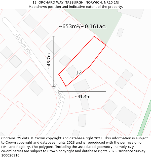 12, ORCHARD WAY, TASBURGH, NORWICH, NR15 1NJ: Plot and title map