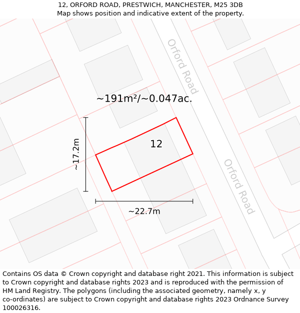 12, ORFORD ROAD, PRESTWICH, MANCHESTER, M25 3DB: Plot and title map