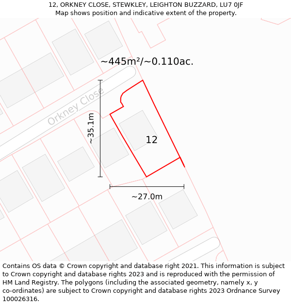 12, ORKNEY CLOSE, STEWKLEY, LEIGHTON BUZZARD, LU7 0JF: Plot and title map