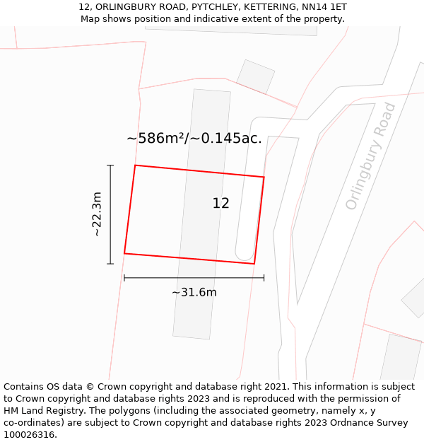 12, ORLINGBURY ROAD, PYTCHLEY, KETTERING, NN14 1ET: Plot and title map