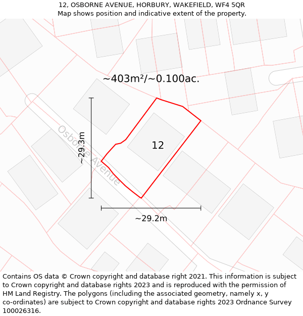 12, OSBORNE AVENUE, HORBURY, WAKEFIELD, WF4 5QR: Plot and title map