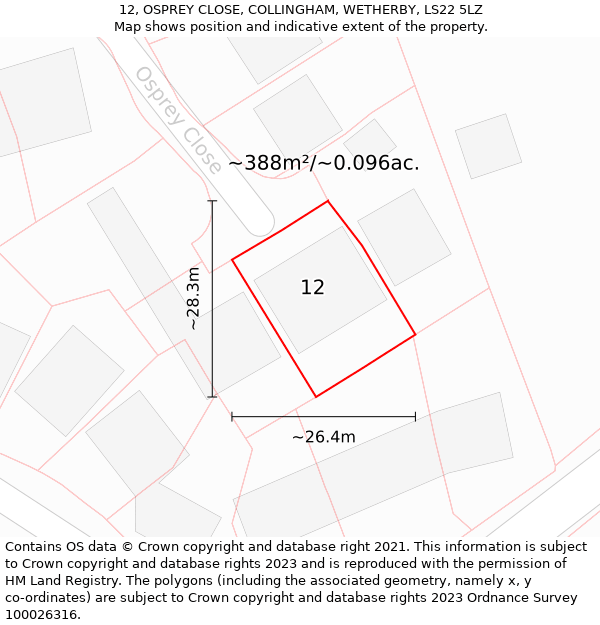 12, OSPREY CLOSE, COLLINGHAM, WETHERBY, LS22 5LZ: Plot and title map