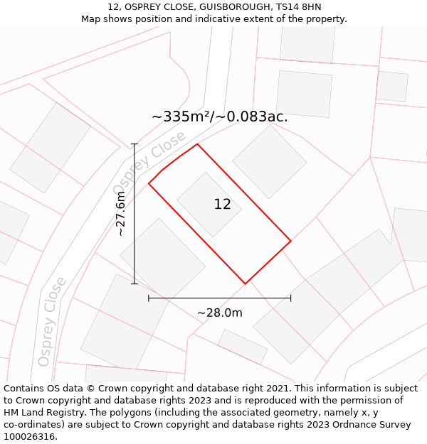 12, OSPREY CLOSE, GUISBOROUGH, TS14 8HN: Plot and title map