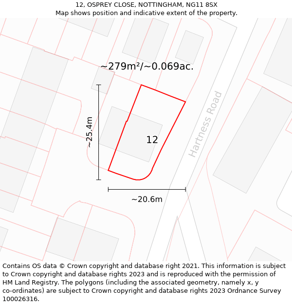 12, OSPREY CLOSE, NOTTINGHAM, NG11 8SX: Plot and title map