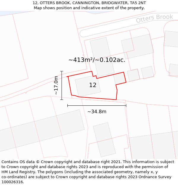 12, OTTERS BROOK, CANNINGTON, BRIDGWATER, TA5 2NT: Plot and title map