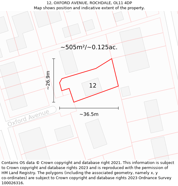 12, OXFORD AVENUE, ROCHDALE, OL11 4DP: Plot and title map