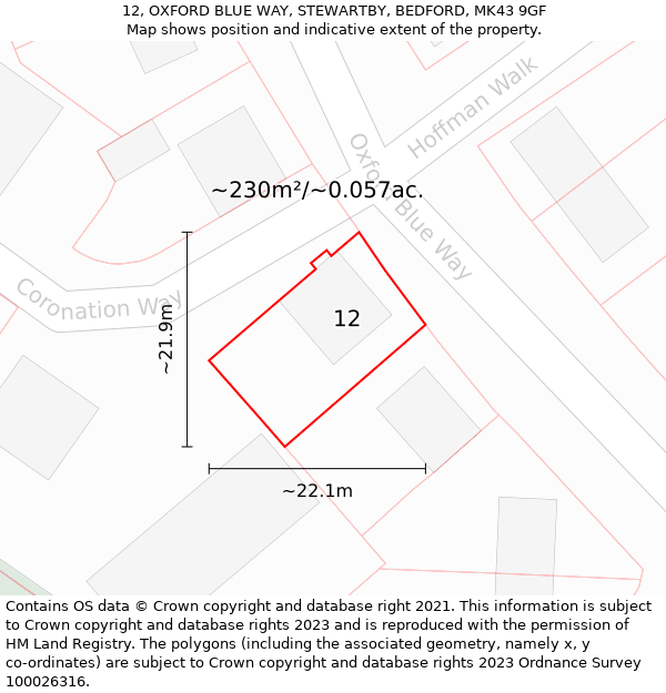 12, OXFORD BLUE WAY, STEWARTBY, BEDFORD, MK43 9GF: Plot and title map