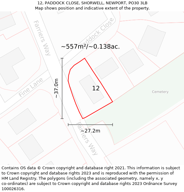 12, PADDOCK CLOSE, SHORWELL, NEWPORT, PO30 3LB: Plot and title map