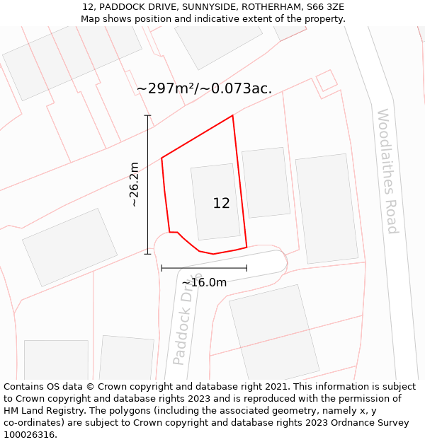 12, PADDOCK DRIVE, SUNNYSIDE, ROTHERHAM, S66 3ZE: Plot and title map