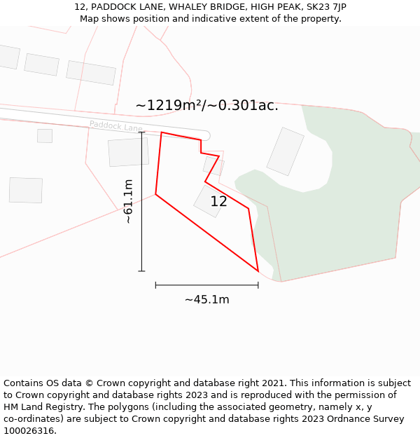 12, PADDOCK LANE, WHALEY BRIDGE, HIGH PEAK, SK23 7JP: Plot and title map