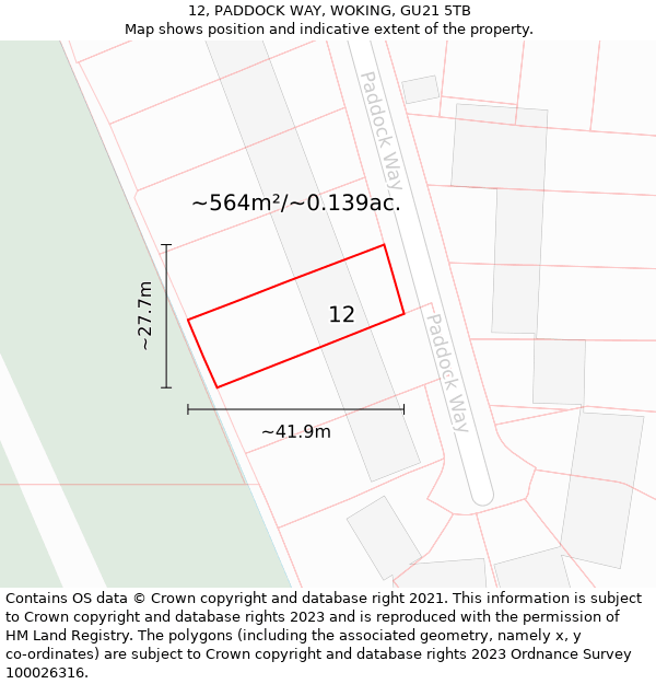 12, PADDOCK WAY, WOKING, GU21 5TB: Plot and title map