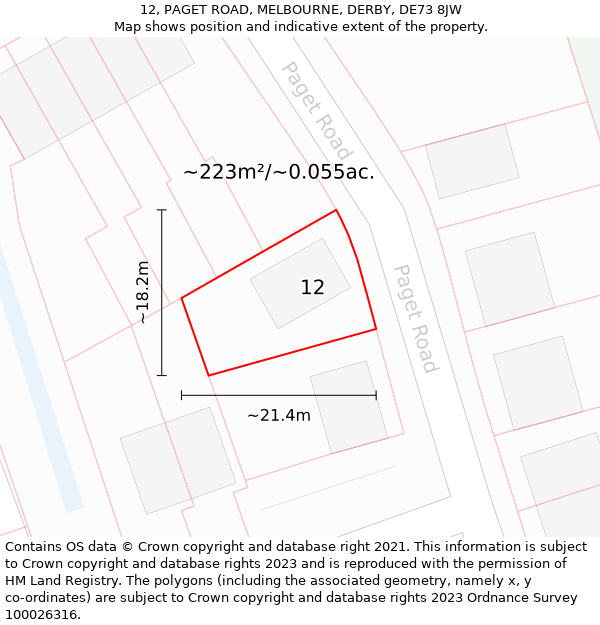 12, PAGET ROAD, MELBOURNE, DERBY, DE73 8JW: Plot and title map