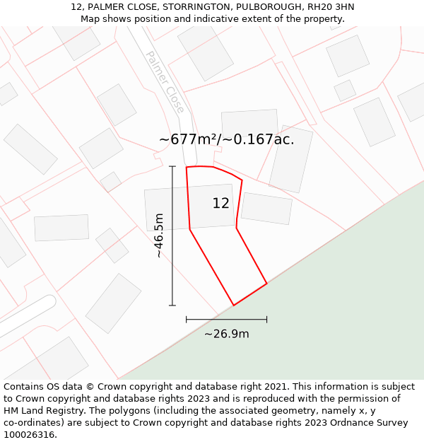12, PALMER CLOSE, STORRINGTON, PULBOROUGH, RH20 3HN: Plot and title map