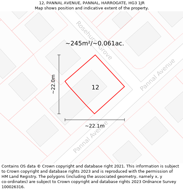 12, PANNAL AVENUE, PANNAL, HARROGATE, HG3 1JR: Plot and title map