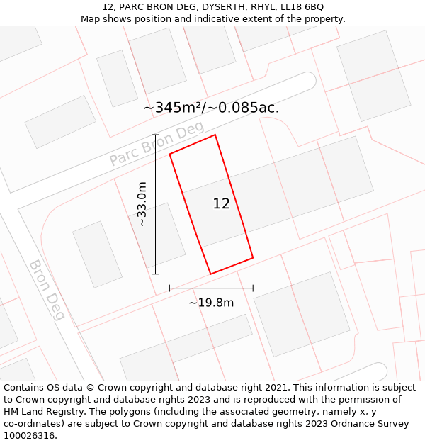 12, PARC BRON DEG, DYSERTH, RHYL, LL18 6BQ: Plot and title map