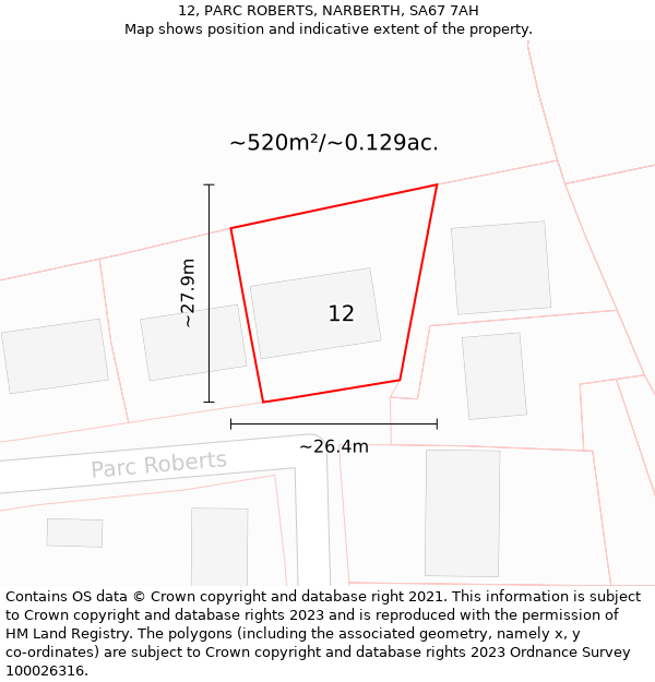 12, PARC ROBERTS, NARBERTH, SA67 7AH: Plot and title map