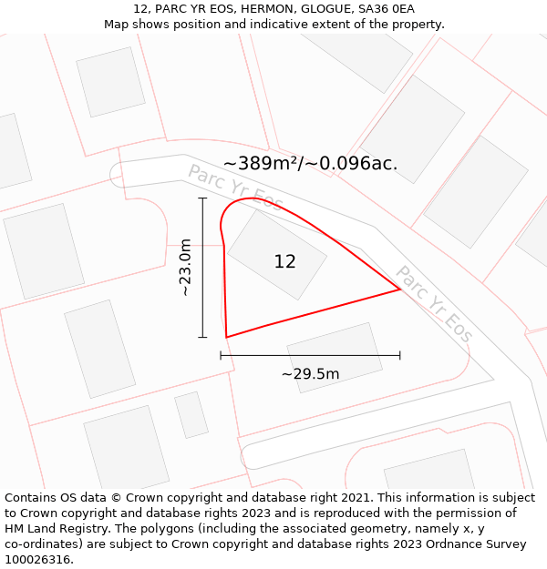 12, PARC YR EOS, HERMON, GLOGUE, SA36 0EA: Plot and title map