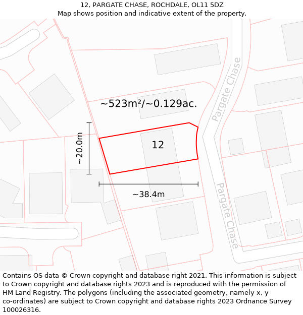 12, PARGATE CHASE, ROCHDALE, OL11 5DZ: Plot and title map