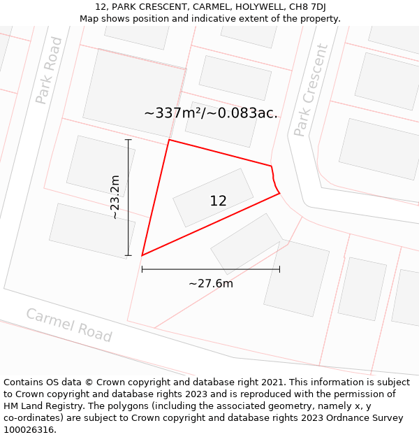 12, PARK CRESCENT, CARMEL, HOLYWELL, CH8 7DJ: Plot and title map