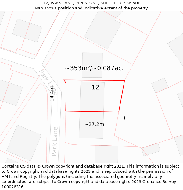 12, PARK LANE, PENISTONE, SHEFFIELD, S36 6DP: Plot and title map