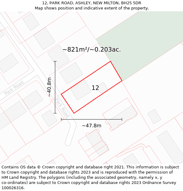 12, PARK ROAD, ASHLEY, NEW MILTON, BH25 5DR: Plot and title map
