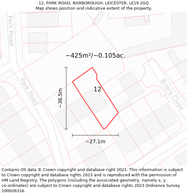 12, PARK ROAD, NARBOROUGH, LEICESTER, LE19 2GQ: Plot and title map