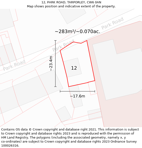 12, PARK ROAD, TARPORLEY, CW6 0AN: Plot and title map