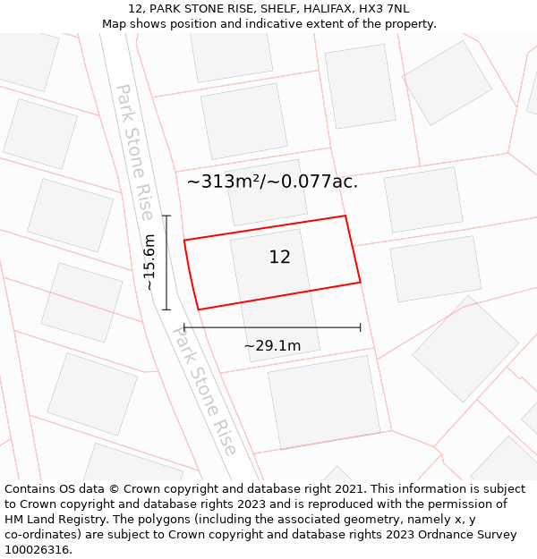 12, PARK STONE RISE, SHELF, HALIFAX, HX3 7NL: Plot and title map