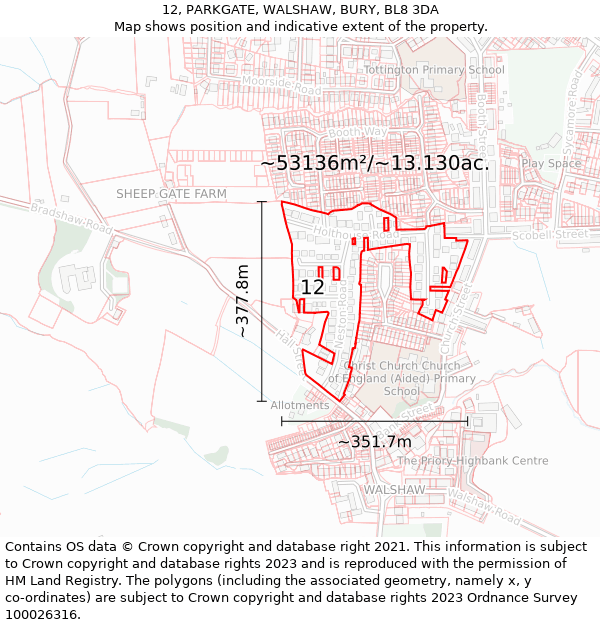 12, PARKGATE, WALSHAW, BURY, BL8 3DA: Plot and title map